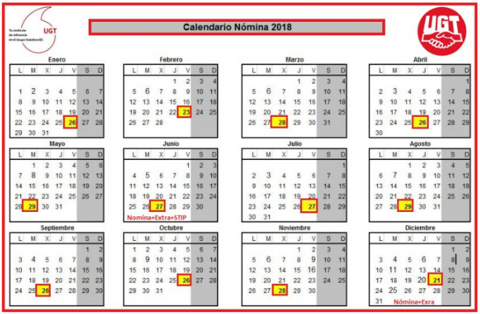 Calendario de nóminas 2018
